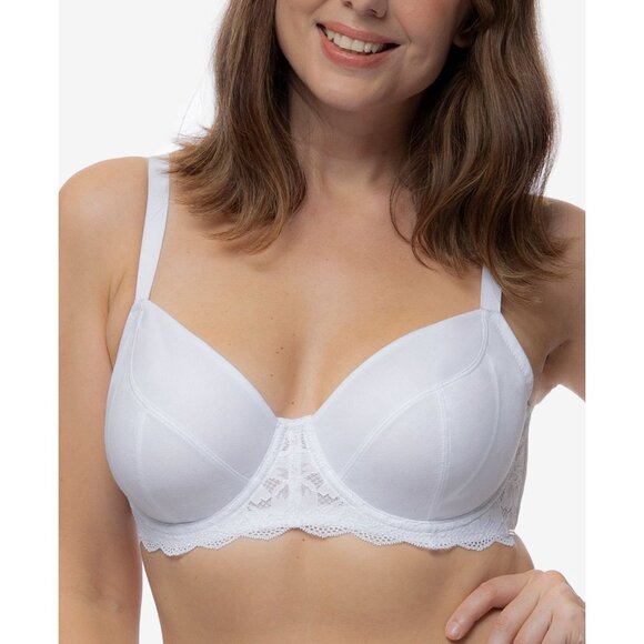 NWT Dorina Hera Non Padded Underwire T-Shirt Bra Sz 34F White Cotton Lace Trim - Picture 1 of 13